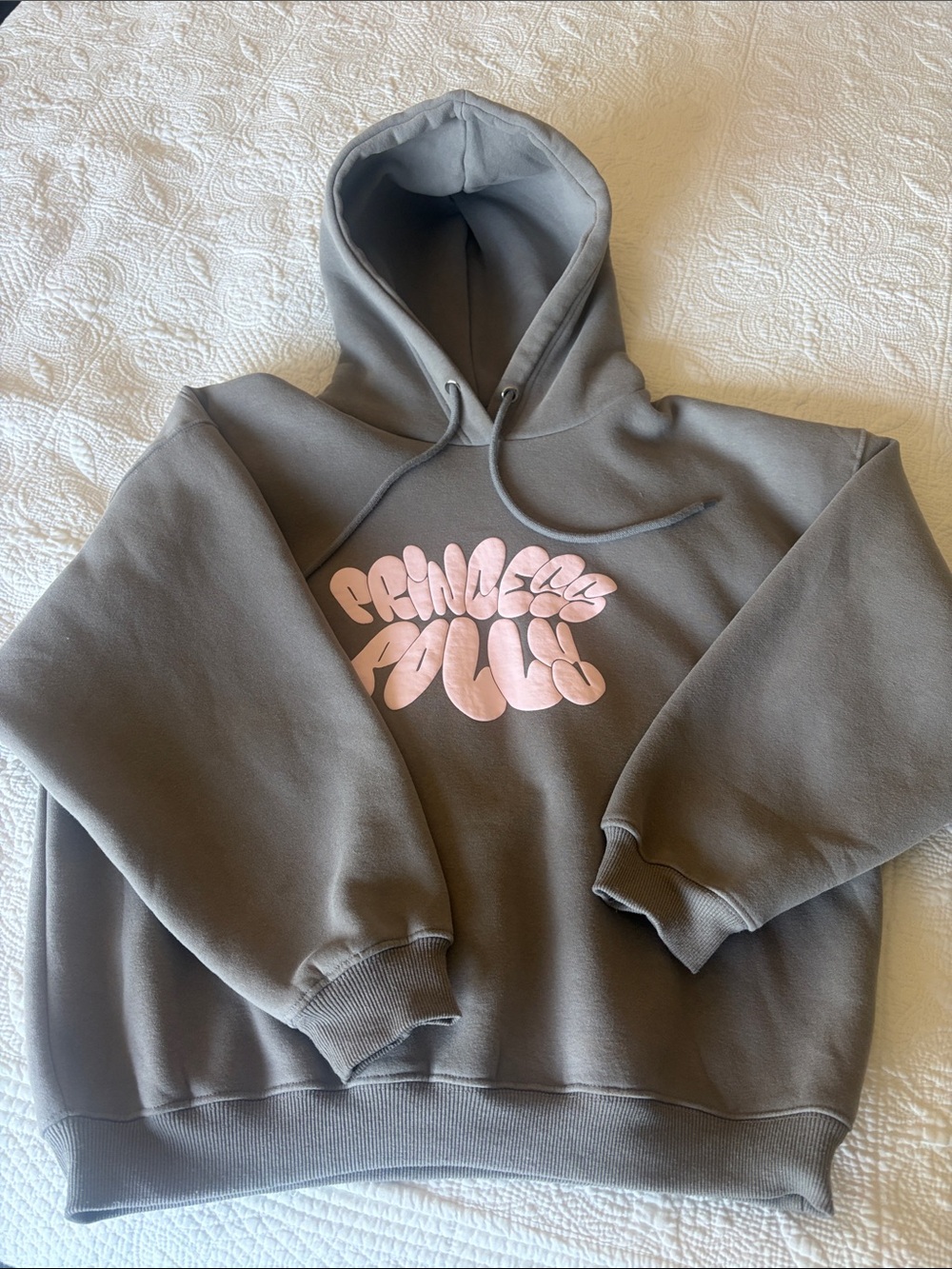 Princess Polly Gray Pullover Hoodie with Pink Logo Accent